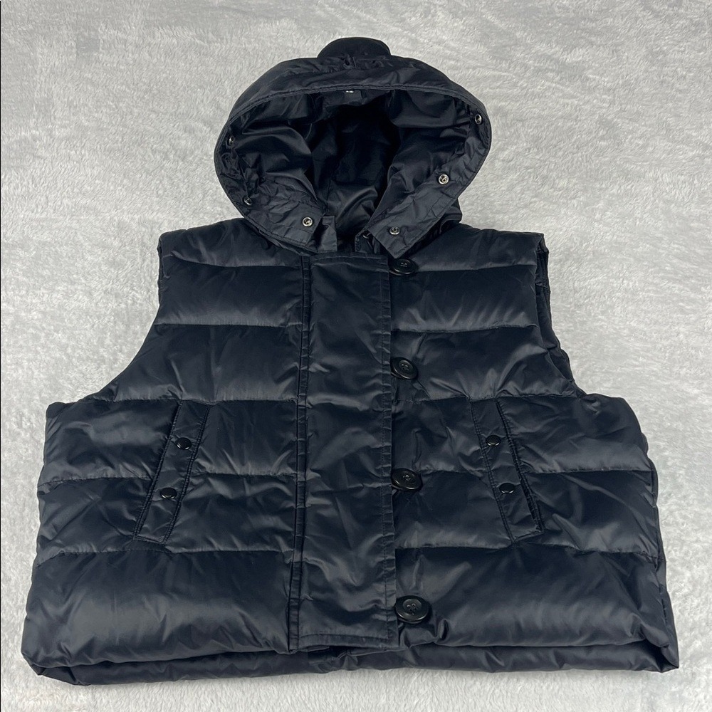 Gap Puffer Vest Womens‎ L Black Down Filled Detachable Hood Quilted